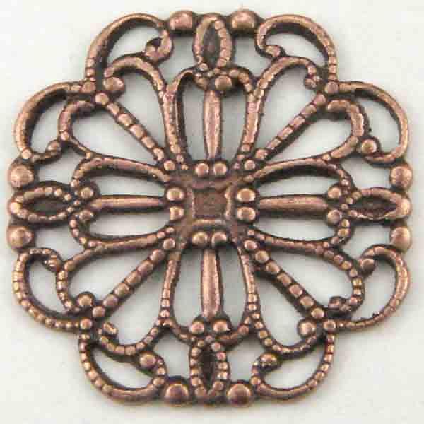 Antique Copper Plate 15MM Round Filigree Stamping