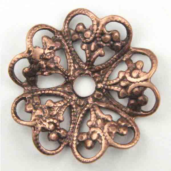 Antique Copper Plate 17MM Wavy Round Filigree