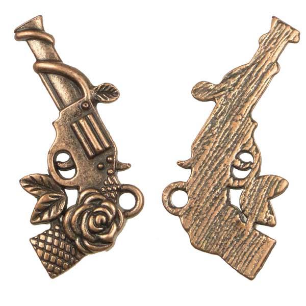 Antique Copper Plate 19x31MM Gun with Rose