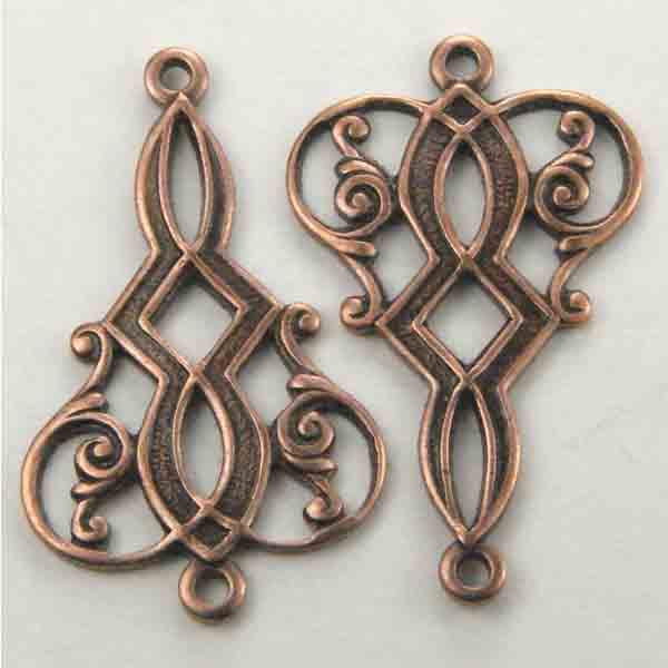 Antique Copper Plate 20x15MM Filigree Tear Connector