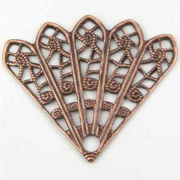 Antique Copper Plate 22x26MM Filigree Fan