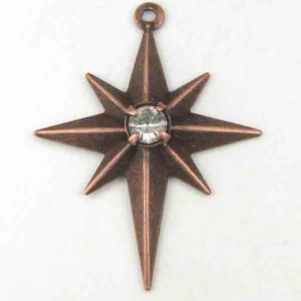 Antique Copper Plate 25X20MM 8 Point Star with Rhinestone Setting