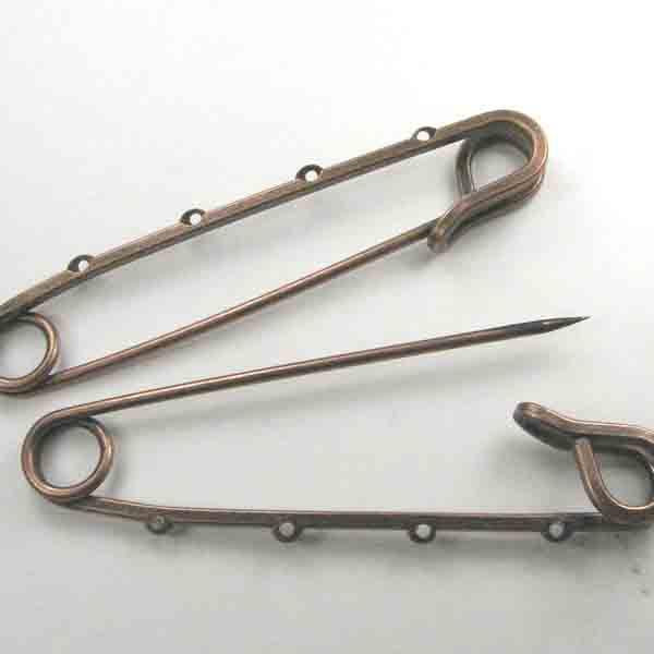 Antique Copper Plate 2.5 inch Safety Pin with 4 loops