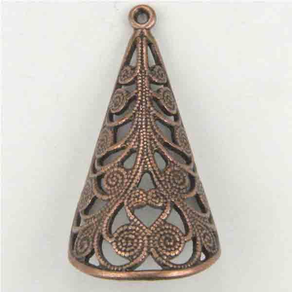 Antique Copper Plate 29x14MM Cuved Filigree Cone