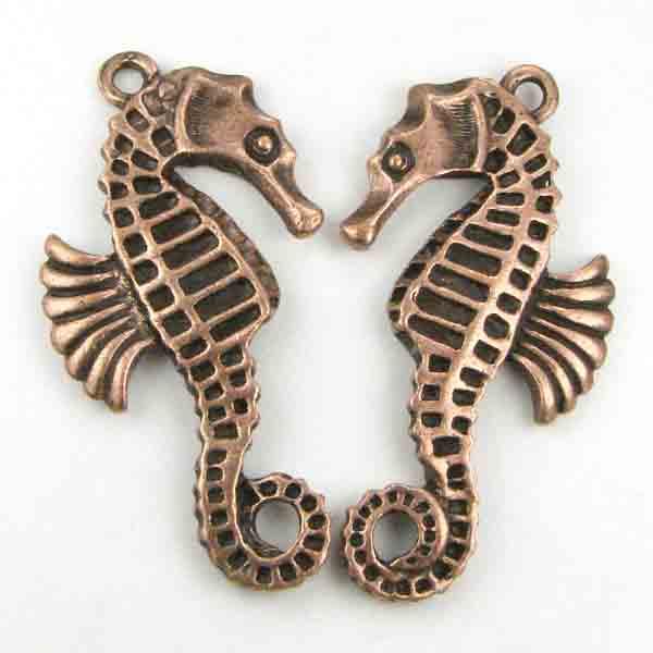 Antique Copper Plate 35x19MM Cast Seahorse