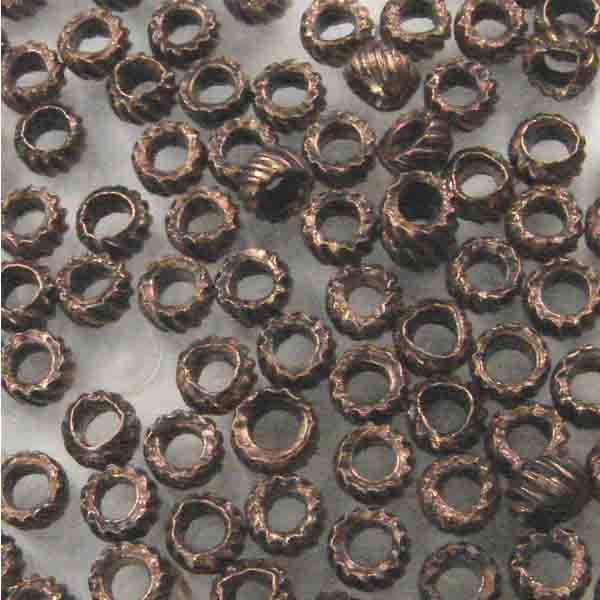 Antique Copper Plate 3x2MM Heavy Duty Ribbed Crimp Bead