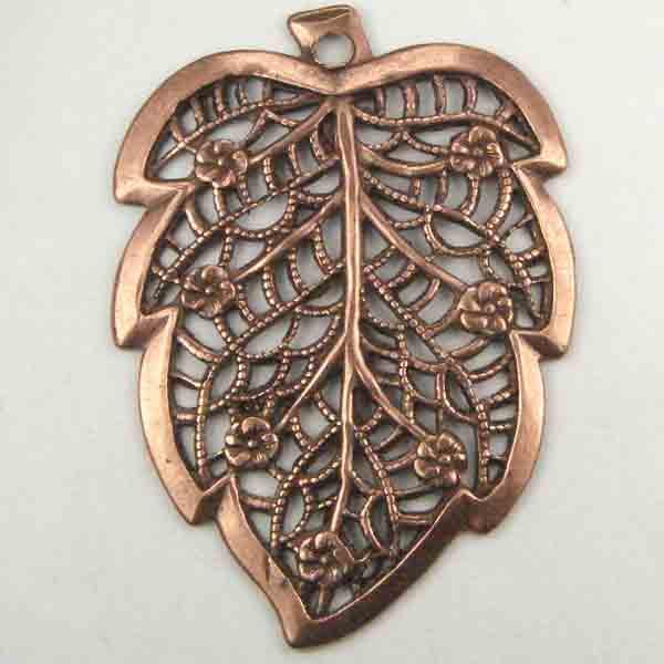 Antique Copper Plate 40x30 Openwork Leaf