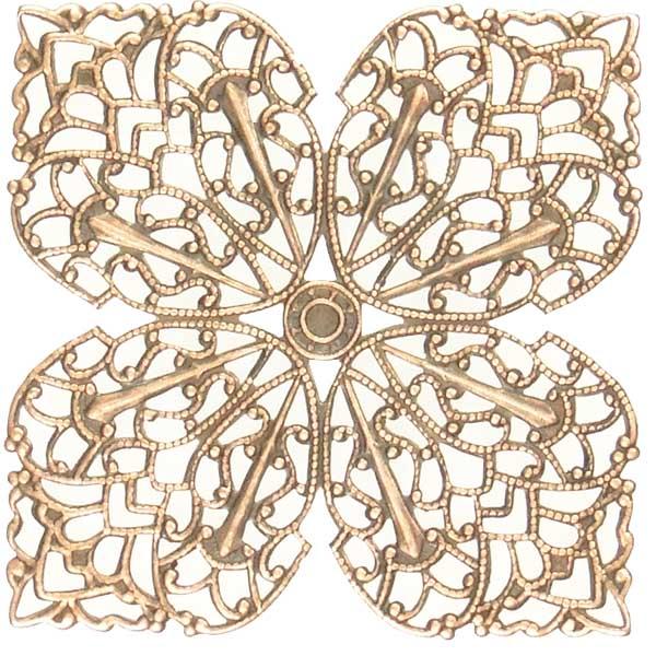 Antique Copper Plate 43mm Four Leaf Filigree