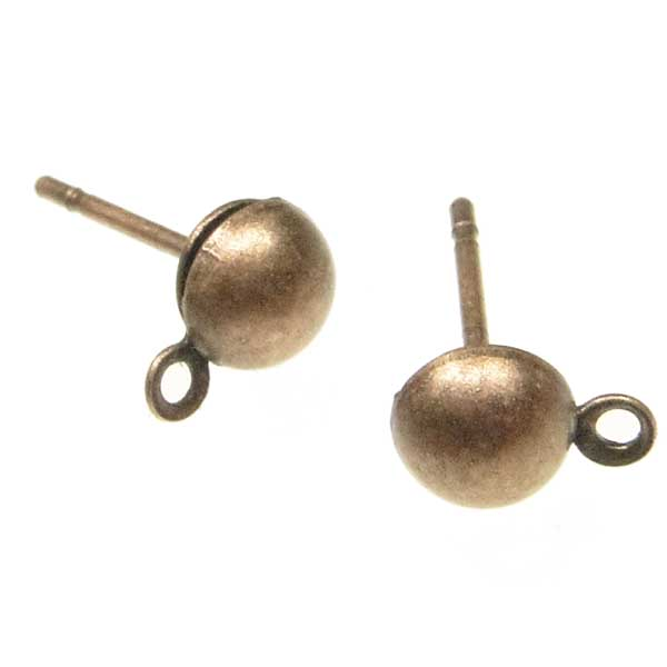 Antique Copper Plate 5MM Half Ball Earring Post