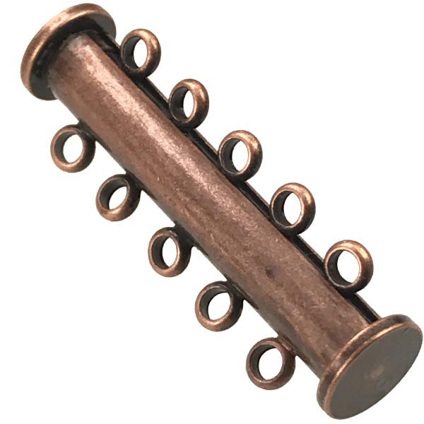 Antique Copper Plate 5 Strand 29x10MM Magnetic Tube Slide Clasp