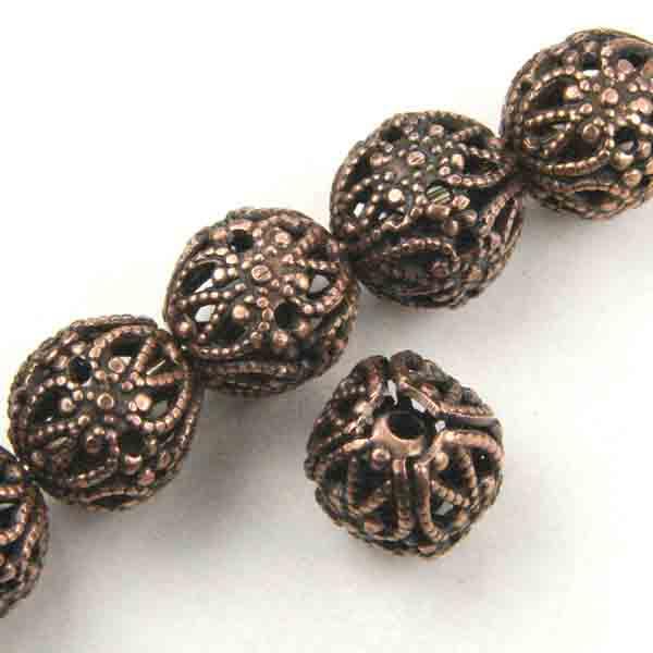 Antique Copper Plate 6MM Filigree Ball