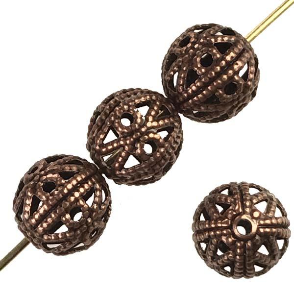 Antique Copper Plate 8MM Filigree Ball