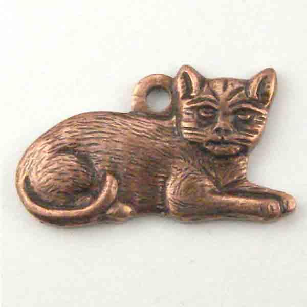 Antique Copper Plate 8x14MM Reclining Cat