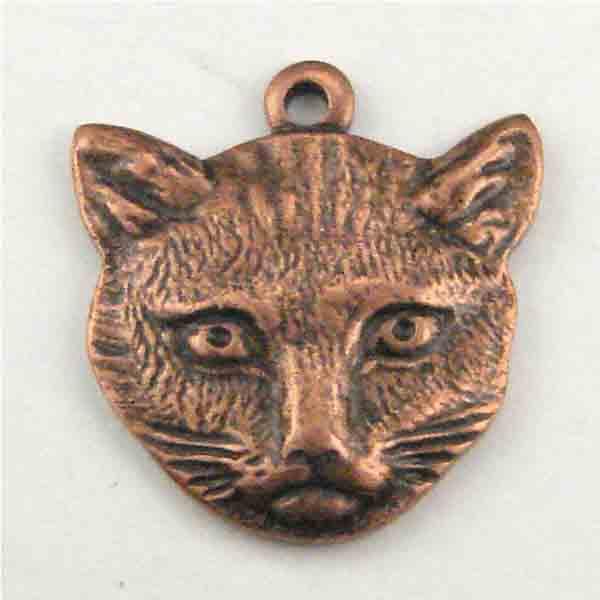 Antique Copper Plate Cat Face 14X13MM Diestruck