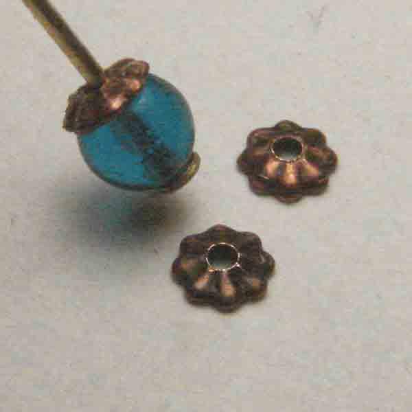 Antique Copper Plate Fluted Cap For 4MM Bead