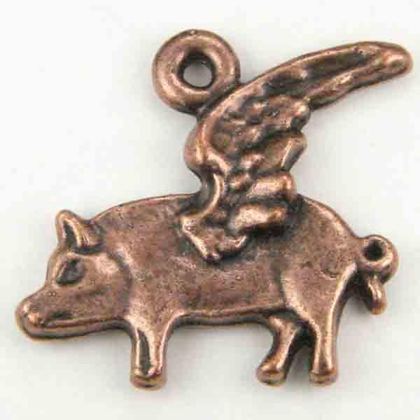 Antique Copper Plate Flying Pig 22X18MM