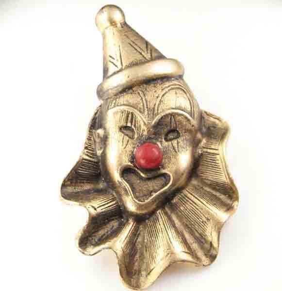 Antique Gold 1.75 inch Cast Clown Face