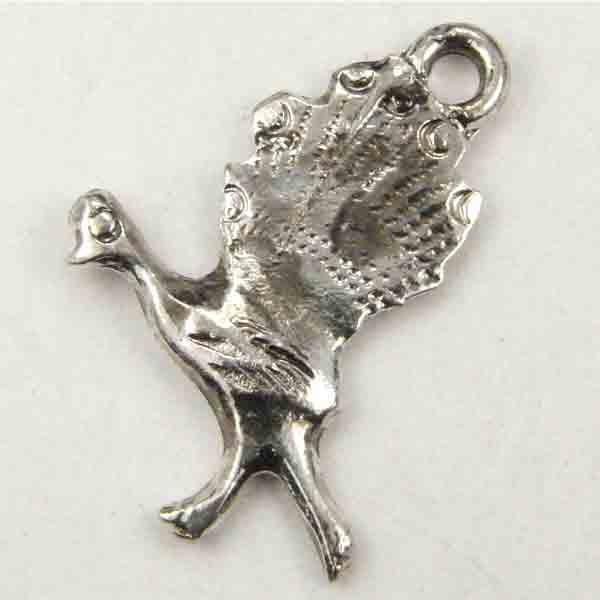 Antique Silver 19x13mm Flattened Peacock