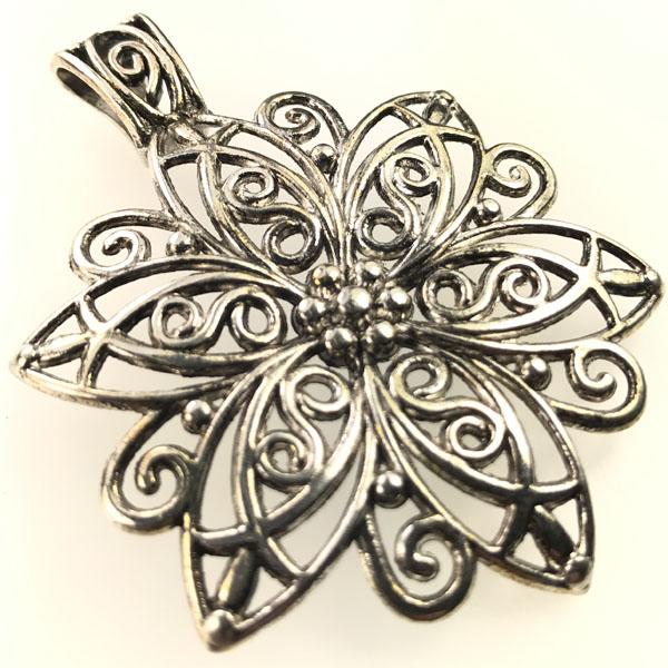 Antique Silver 65MM Flower Pendant