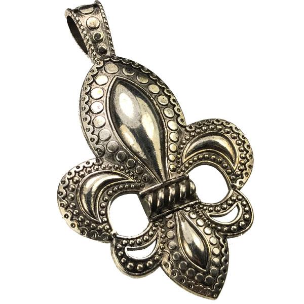 Antique Silver 73x45MM Fleur De Lis Pendant