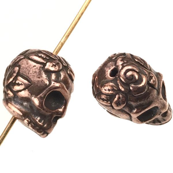 Antique Silver Plate 10x8MM Skull With Rose Detial
