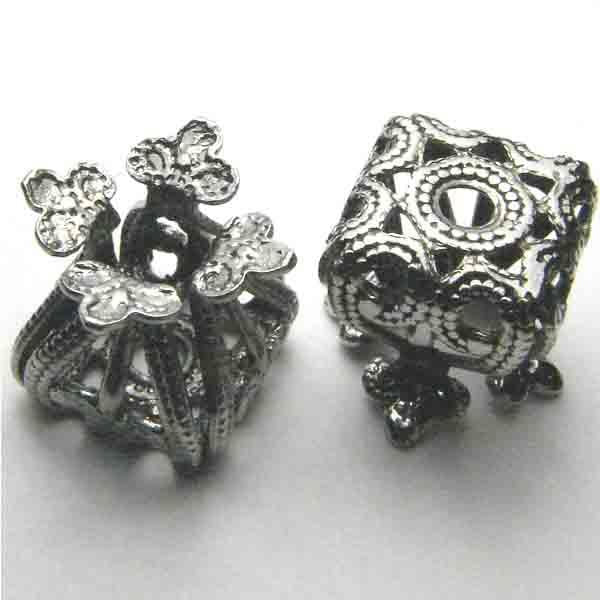 Antique Silver Plate 11x10MM Filigree Cap