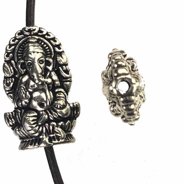 Lot De 2 Perles 22x14 Mm En Argent Tibétain - Motif Ganesh - Pour Création Bijoux, Neuf Sans Marque