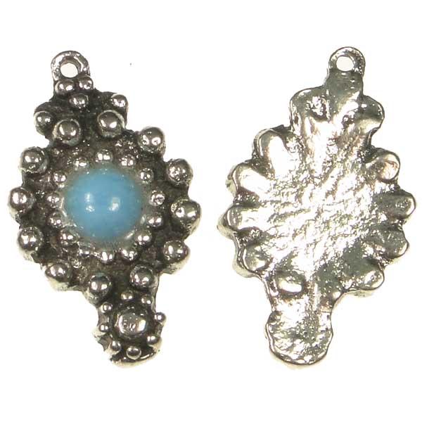 Antique Silver Plate 26mm Pendant With Turquoise