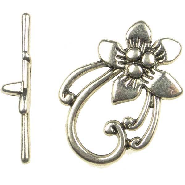 Antique Silver Plate 28x20MM Flower Toggle Clasp