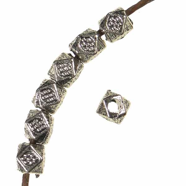 Antique Silver Plate 3.5MM Faceted Bead with Detail