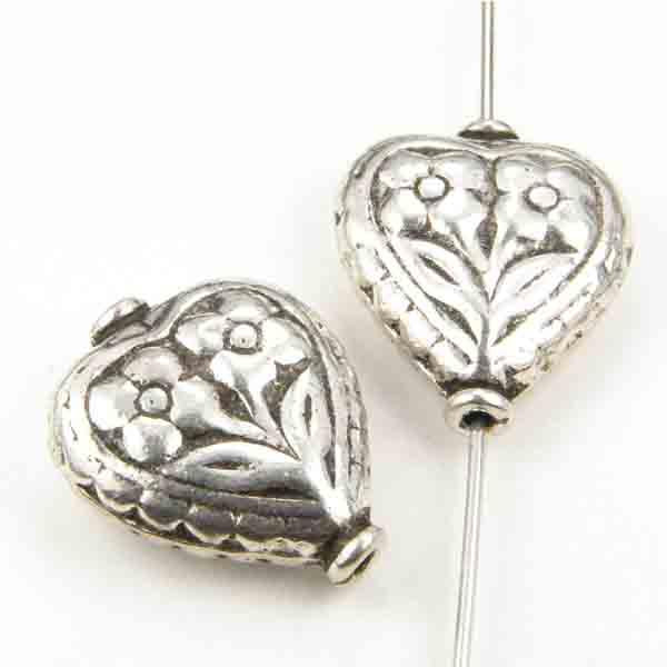 Antique Sterling 16x14MM Floral Heart