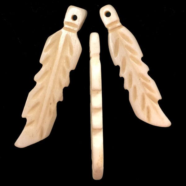 Antique White 38x8MM Bone Feather Pendant