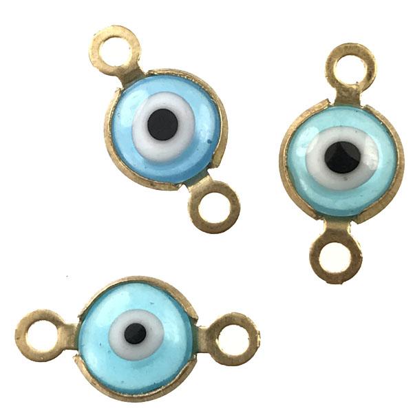 Aqua With Gold 13x7MM Evil Eye Connector