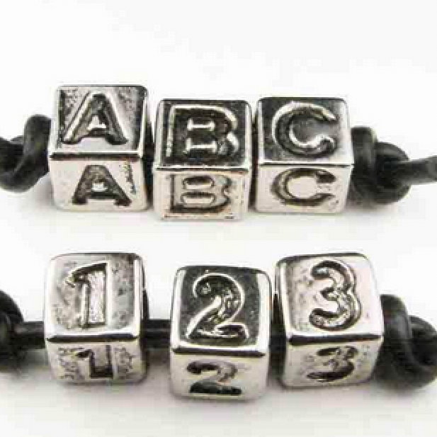 B Antique Silver Plastic 7MM Alphabet Cube With 4MM Large Hole