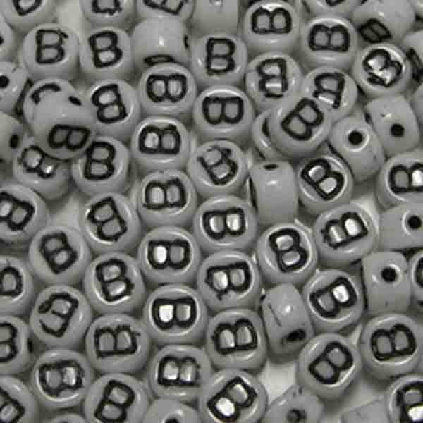 B White With Black 6x4MM Letter Alphabet Bead