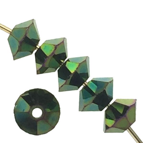 Bicone 5X3 Green Iris Machine Cut Crystal Bead