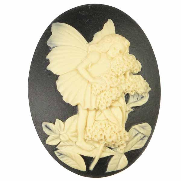 Black 40x30MM Cameo With Ivory Fairy