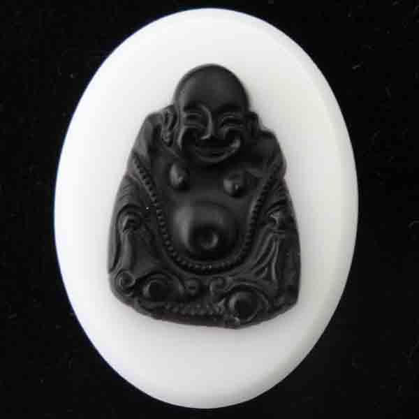 Black Buddha on White Vintage 40X30MM Cameo