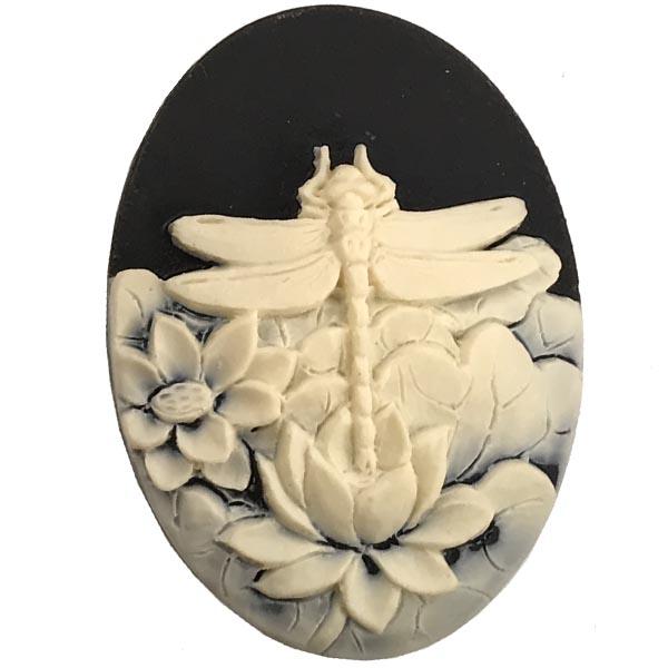 Black With Ivory 40X30MM Dragonfly Cameo