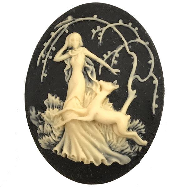 Black With Ivory Art Deco Girl 40X30MM Cameo