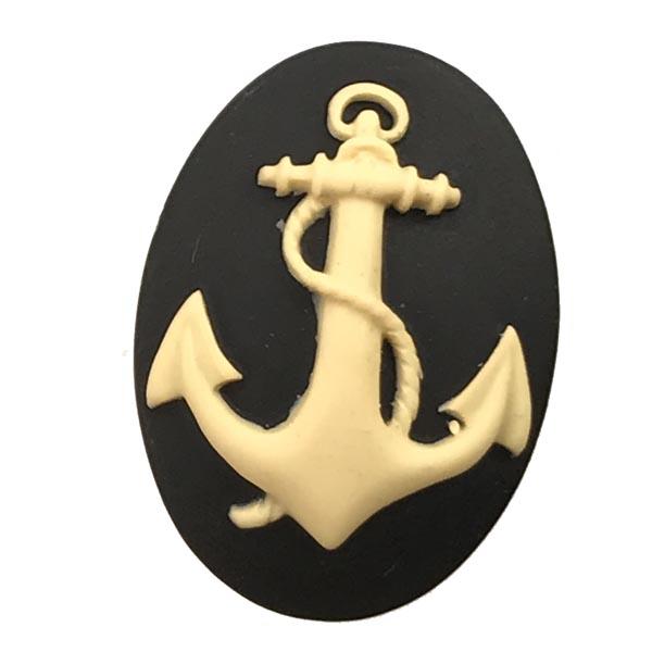 Black With Ivory Rope and Anchor 40X30MM Cameo