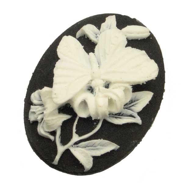 Black With White 40x30MM Butterfly Cameo