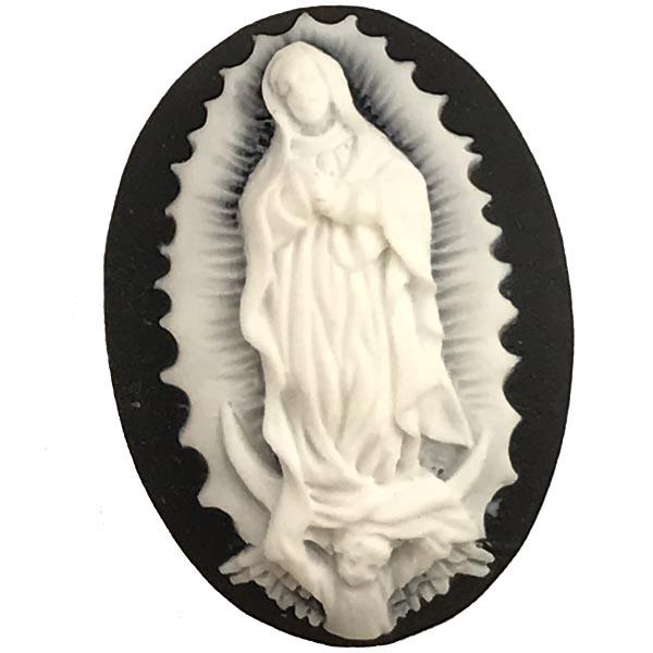 Black With White Guadalupe 25x18MM Cameo