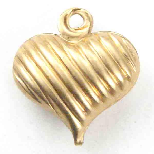 Brass 10MM Ribbed Hollow Heart