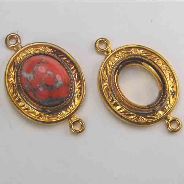 Brass 10X8MM Cabochon Textured Rim Connector Setting