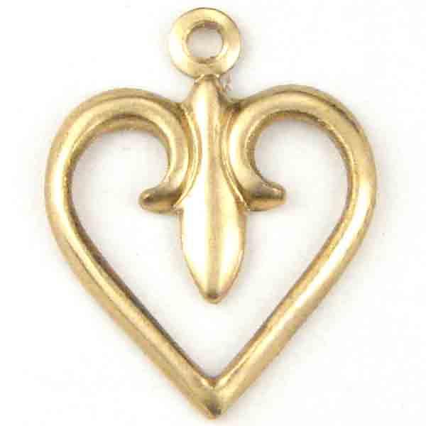 Brass 11MM Heart With Fleur De Lis