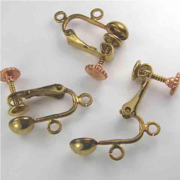 Brass 13x9MM Clip On With Screw Back, 6MM Half Ball and 2 Hanging Loops