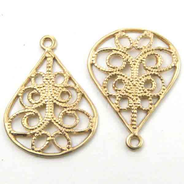 Brass 20X15MM Filigree Tear