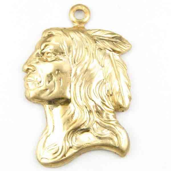 Brass 21x17MM Native American Profile