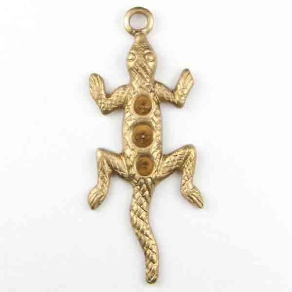 Brass 25x10MM Lizzard With Rhinestone Settings